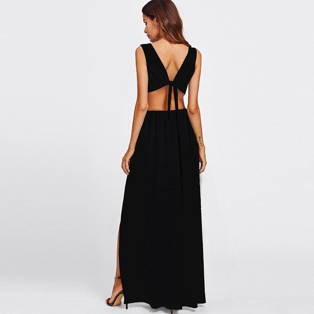 Women's Deep V-Neck Backless Split Dress