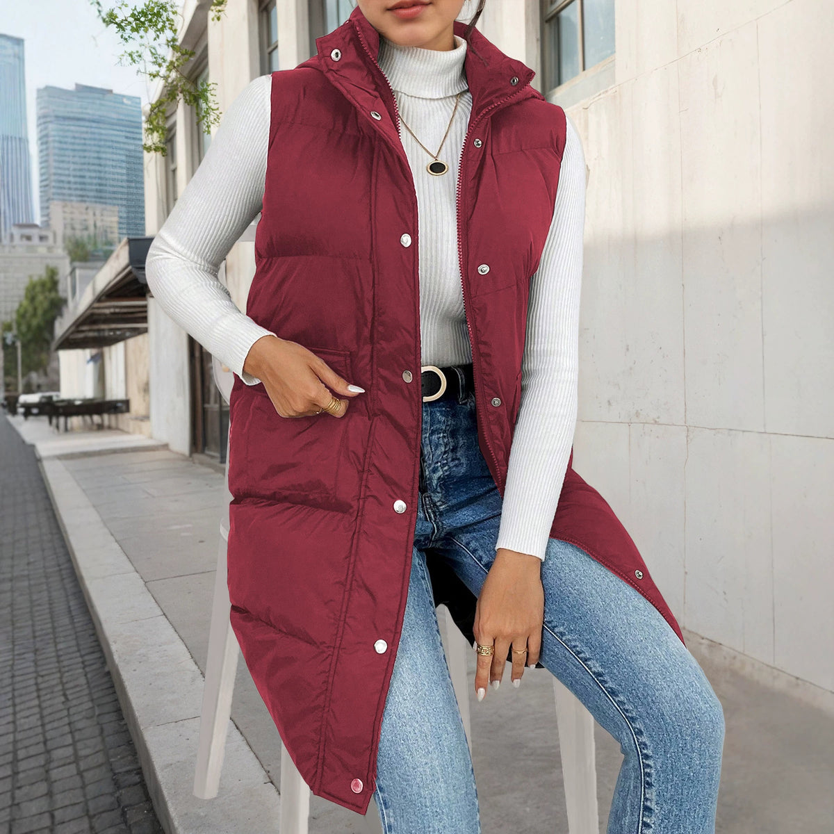 Women's Long Padded Cotton Vest