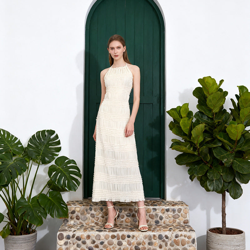 Women's Halter Knit Backless Maxi Dress