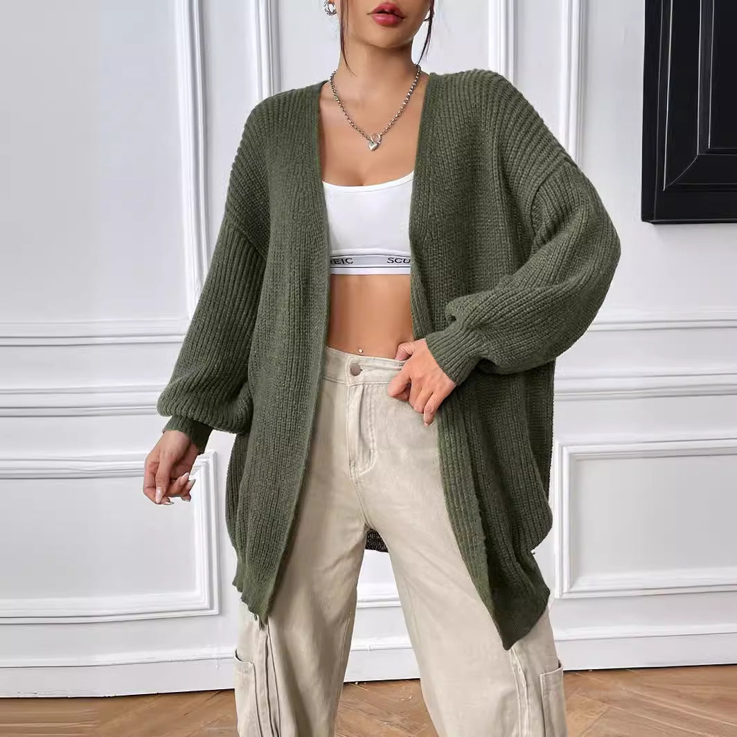 Women Coat Clothing Simple Casual Cardigan Autumn Winter Solid Color Sweater Coat