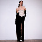 Women's Lace Bead Strapless Dress High Elastic Split Long