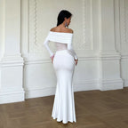 Off-Shoulder Lace Fishtail Maxi Dress
