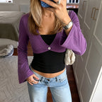 Women's Contrast Colors False Two Piece Flare Sleeve T Shirt Summer