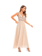 Women's Sequin Chiffon V-Neck Evening Maxi Dress