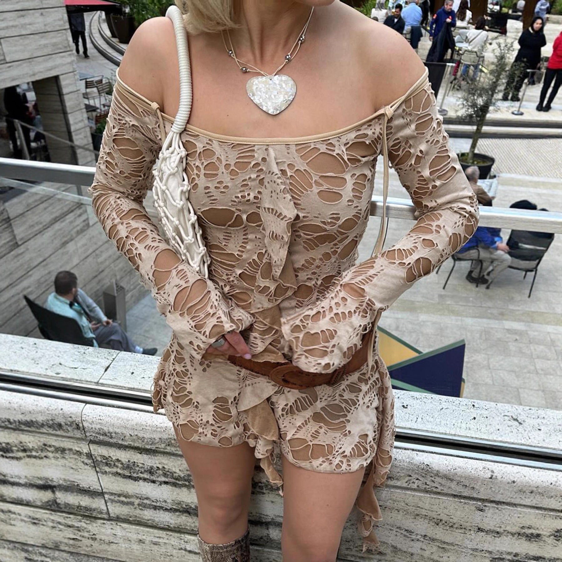 Women's Ruffle Off-Shoulder Long Sleeve Mini Dress