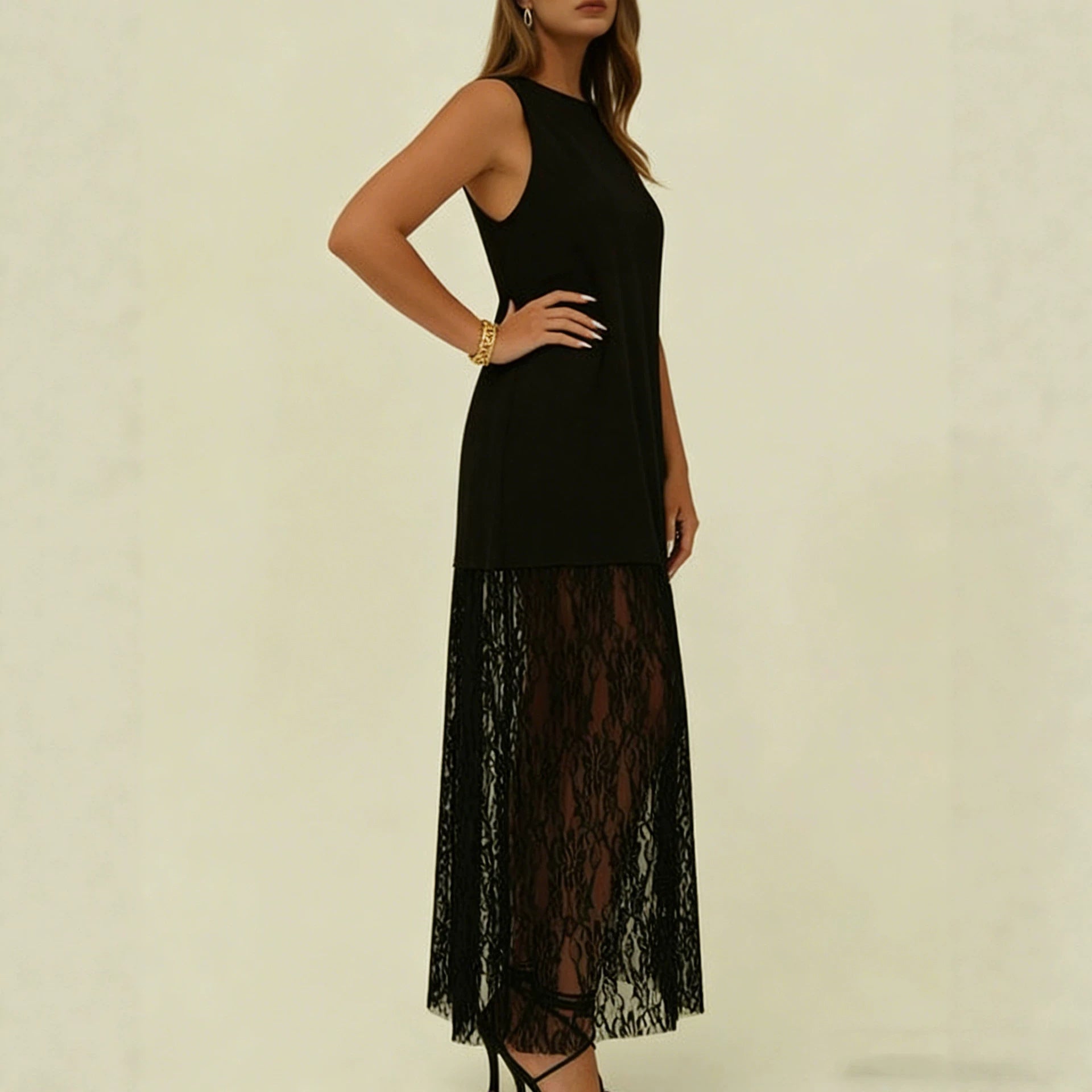Women's Plus Size Lace-Trim Sleeveless Dress