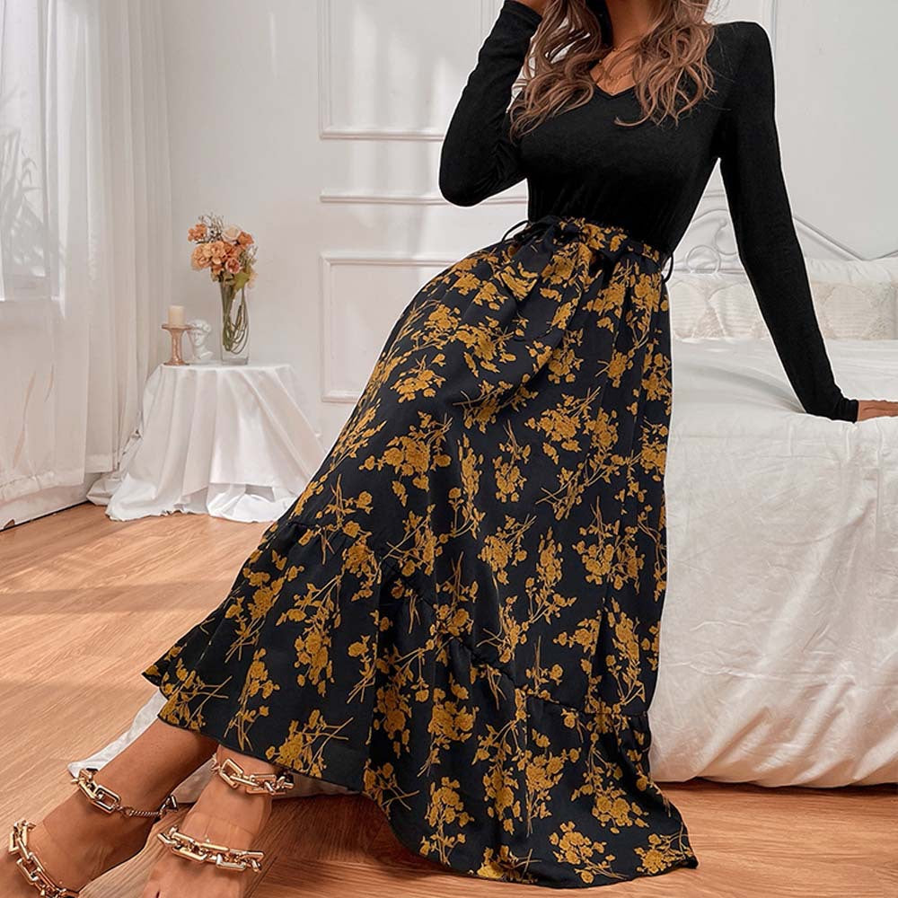Women's Floral V-Neck Midi Dress
