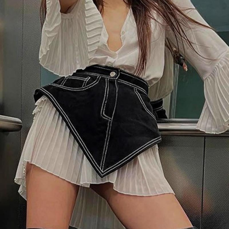 Women Clothing Autumn Solid Color Denim Slim Fit Temperamental Decorative Pocket Waist Shaping