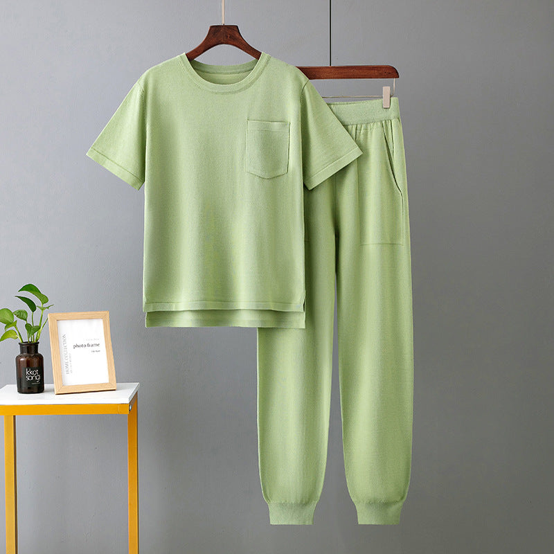 Summer Harem Pants Short-Sleeve Solid Color Casual Two-Piece Set