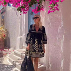 Same Printing Bell Sleeve Dress