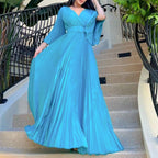 V-Neck Pleated Formal Swing Dress Maxi