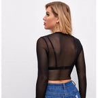 Women's Sheer Mesh Long Sleeve Crop Top