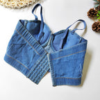 's Denim Camisole Beauty Back Cropped Free Underwear Boning