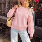 Autumn Winter Popular Knitwear Oblique Shoulder Lace Bow