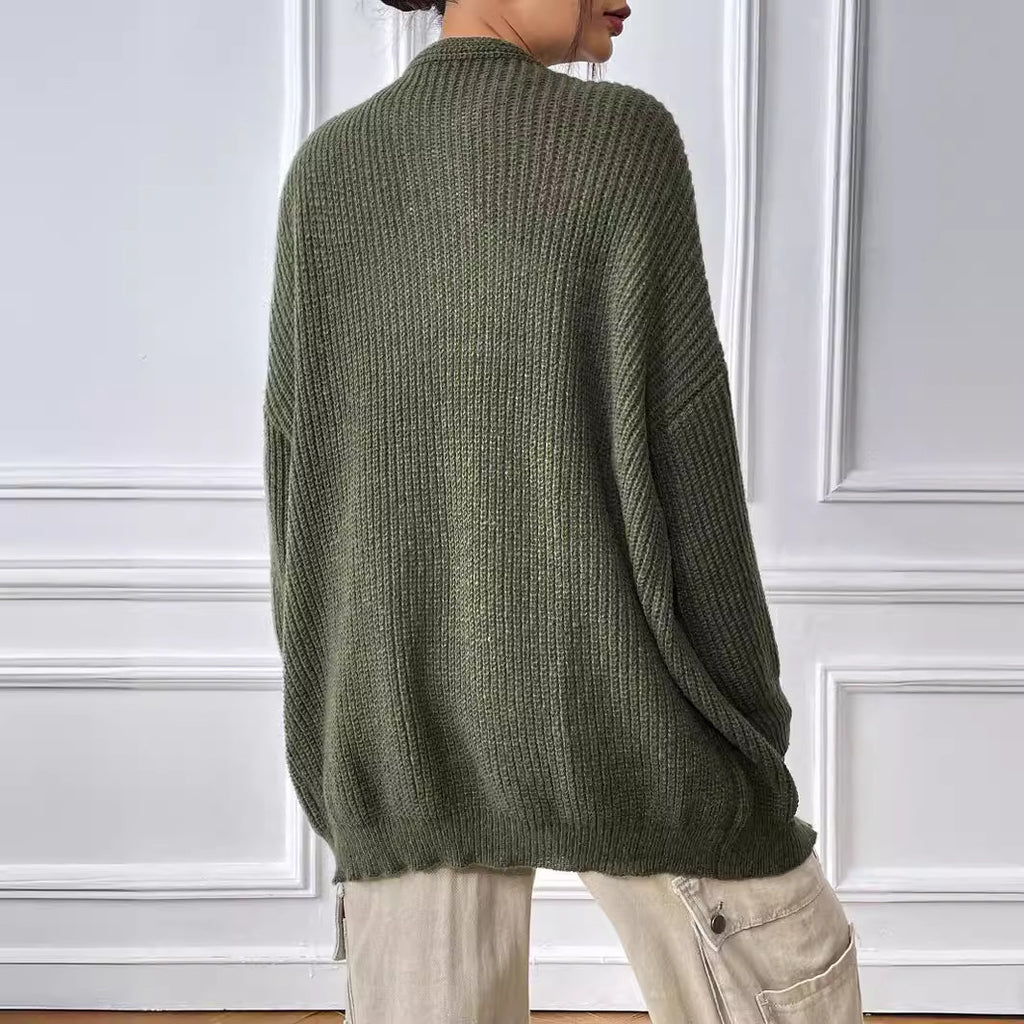 Women Coat Clothing Simple Casual Cardigan Autumn Winter Solid Color Sweater Coat