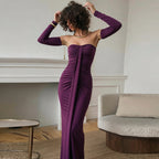 Women's Sweetheart Ruched Long Sleeve Maxi Dress