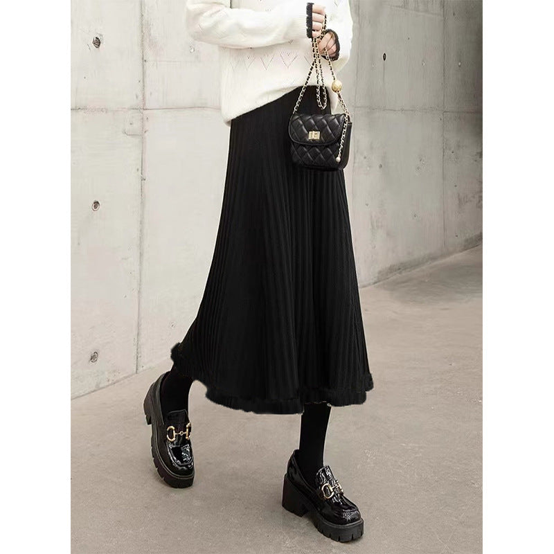 Fall Winter Knitted Umbrella High Waist A Line Large Skirt