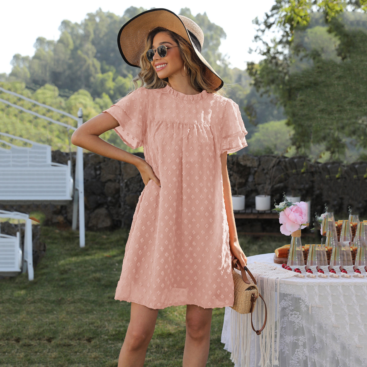 Girly Jacquard Straight Dress Textured