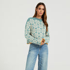 Autumn Winter Sweater Women round Neck Multicolor Jacquard