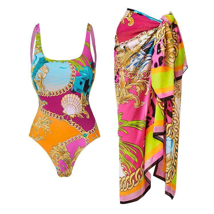 Printed Contrast One-piece Swimwear