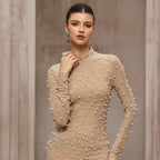 Women Clothing Sexy Tassel Rhinestone Mesh Pearl Sheath Dress for Women