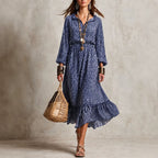 Women's Floral V-Neck Long-Sleeve Maxi Dress