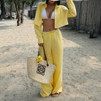 Women Clothing Summer Vacation Casual Long Sleeved Button Shirt Long Pants Set