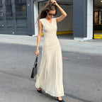 Women's French V-Neck Draped Maxi Dress