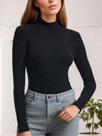 Cotton Rib Half Turtleneck Long Sleeve Jumpsuit