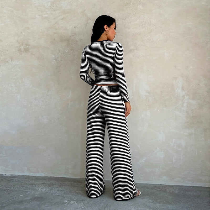 Women's Striped Wide-Leg Two-Piece Set