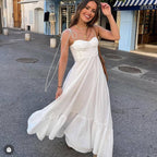 Summer Laminated Decoration Poplin Sleeveless Strappy Dress Slim