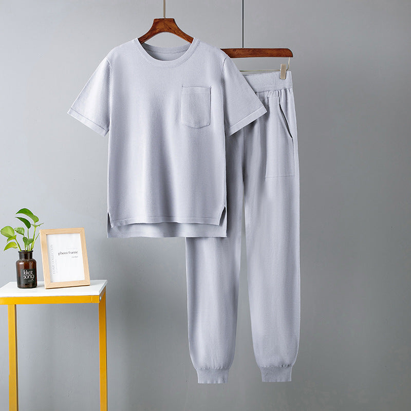 Summer Harem Pants Short-Sleeve Solid Color Casual Two-Piece Set