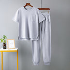 Summer Harem Pants Short-Sleeve Solid Color Casual Two-Piece Set