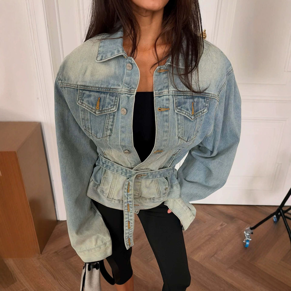 Washed Denim Belted Jacket