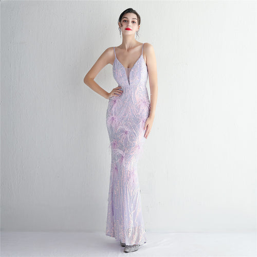 Positioning Floral Craft Beading Craft Imported Wool Dress Long Banquet Slim Fit Evening Dress Elegant