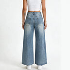 Retro Loose High Waist Wide Leg Straight Women Denim Pants