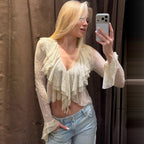 Women Clothing Summer Pure Sexy V neck Lace See through