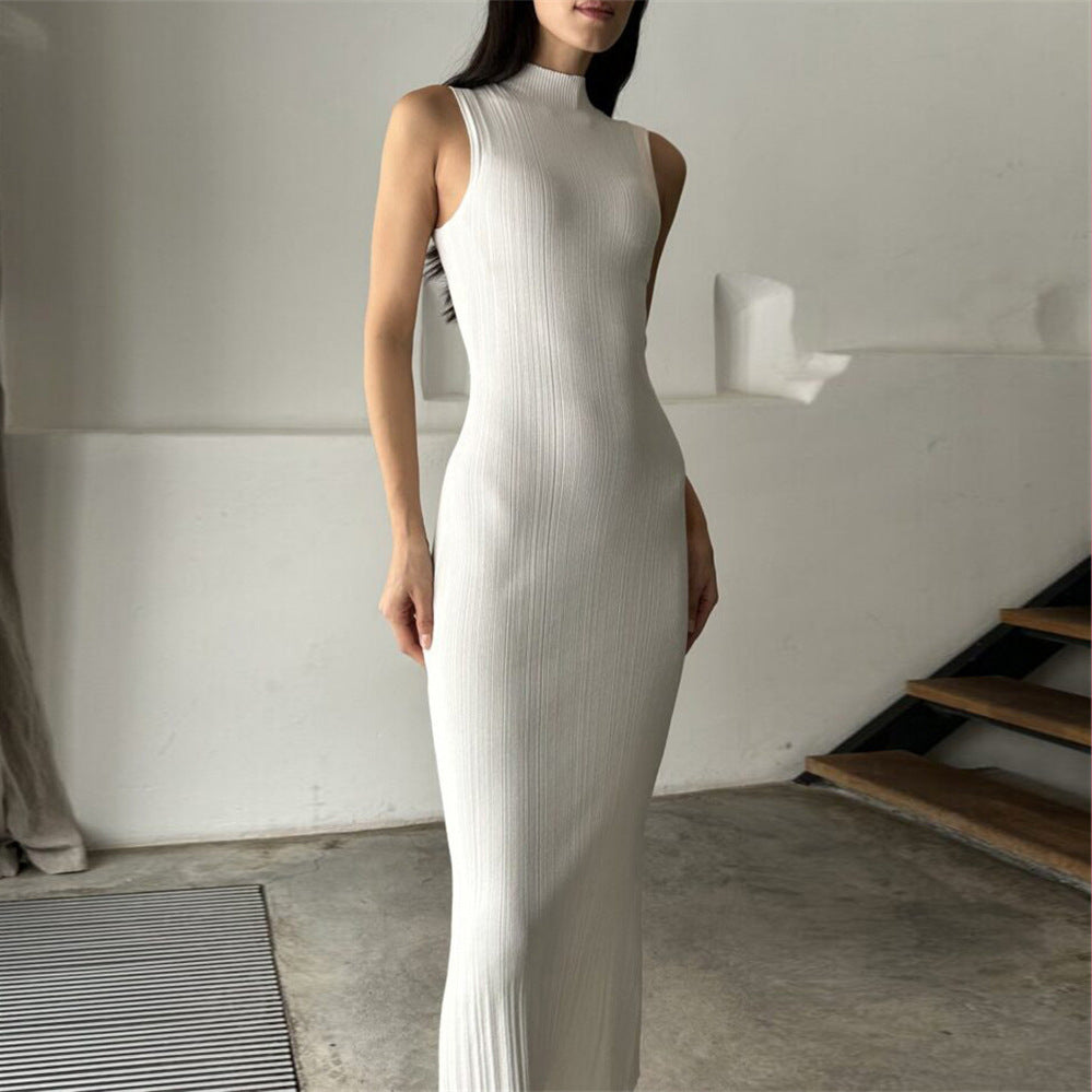 High-Neck Sleeveless Knit Bodycon Maxi Dress