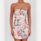 Women's Strapless Floral Embroidered Mini Dress