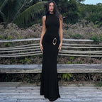 Women's Stand-Collar Ring Cutout Backless Dress