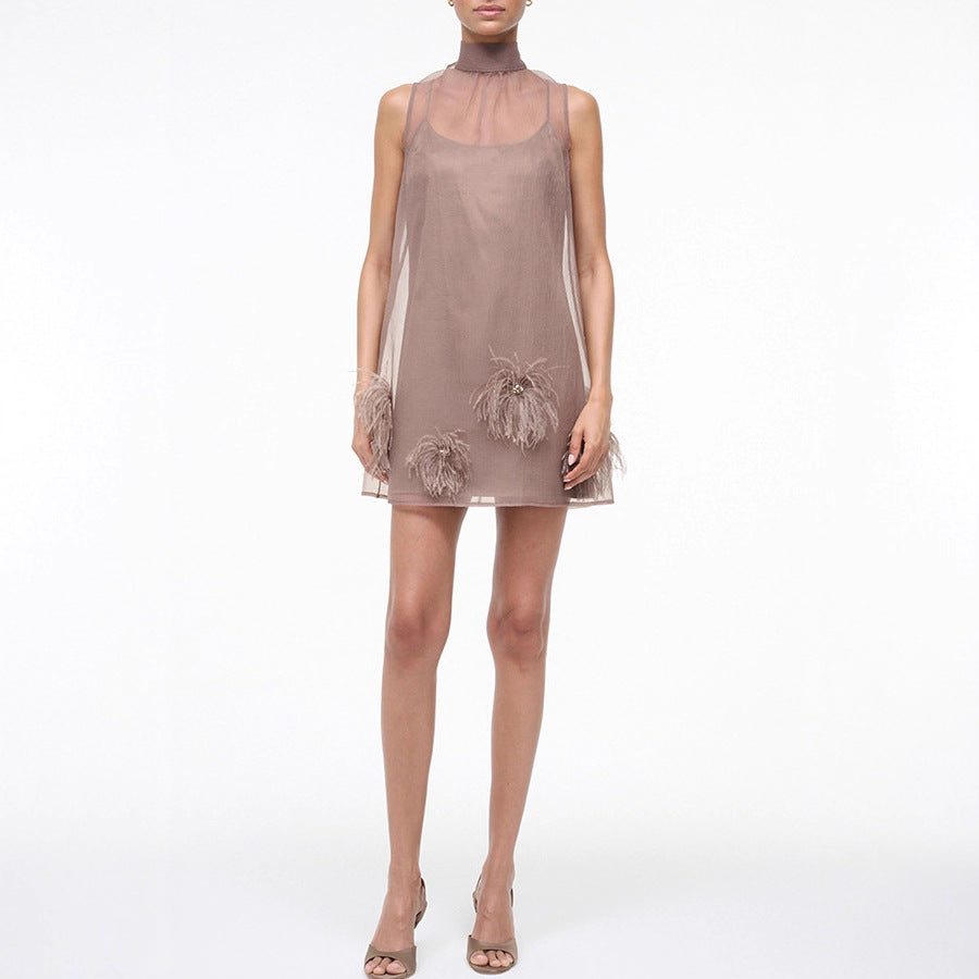Women's Lace up Sleeveless Dress Party Zipper Dress