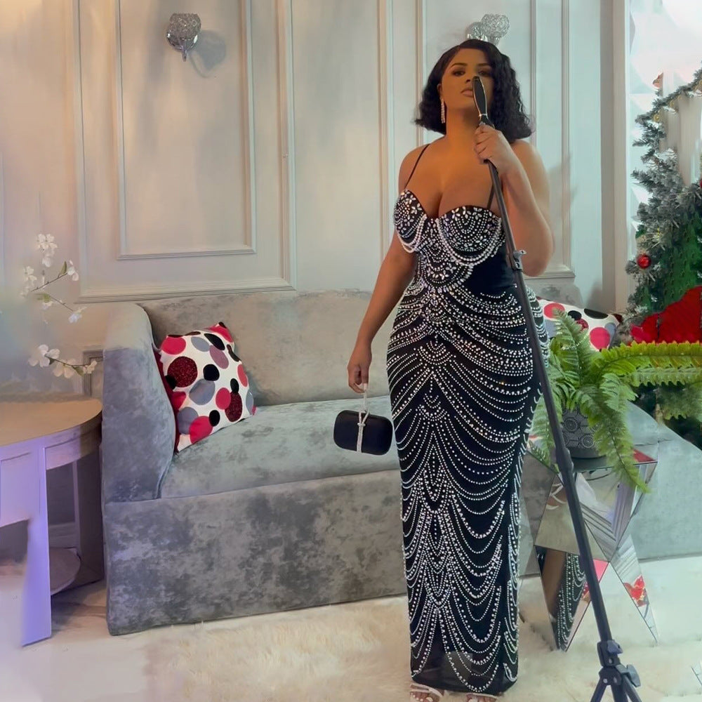Women's Strap Rhinestone Bubble Ball Evening Dress Sexy Dress Maxi Dress For Women