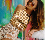 Fashion Women Clothing Nightclub Acrylic Chain Lace Up Backless Tassel Vest