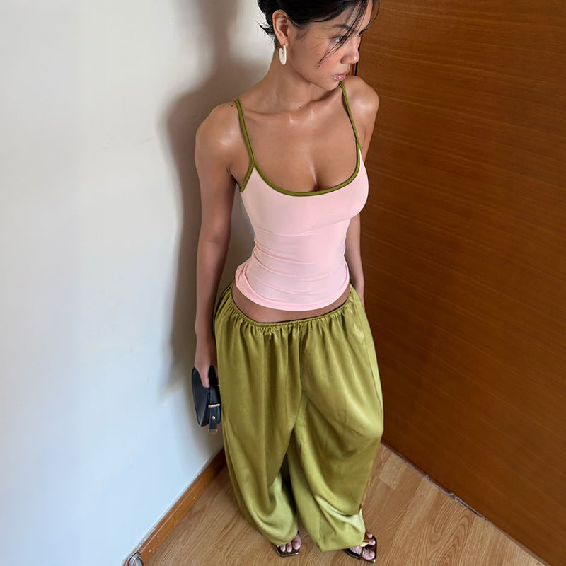 Summer Women Slim Fit Sexy Sling Vest Solid Color Casual