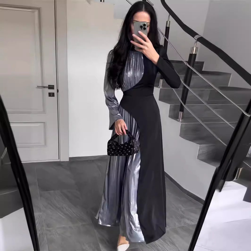 Asymmetric Slim Fit Belted Maxi Dress