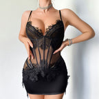 Eyelash-Lace Cinched-Waist Babydoll Lingerie