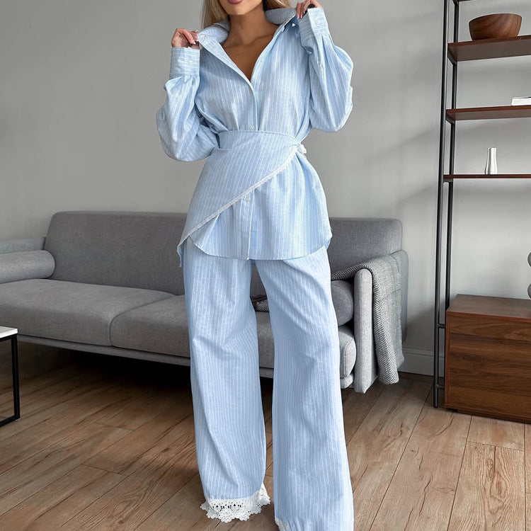 Lace Shirt & Wide-Leg Pants Set