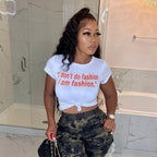 Women’s Graphic Letter Cropped Short Sleeve Top
