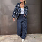 Polka-Dot Jacket and Wide-Leg Jeans Set