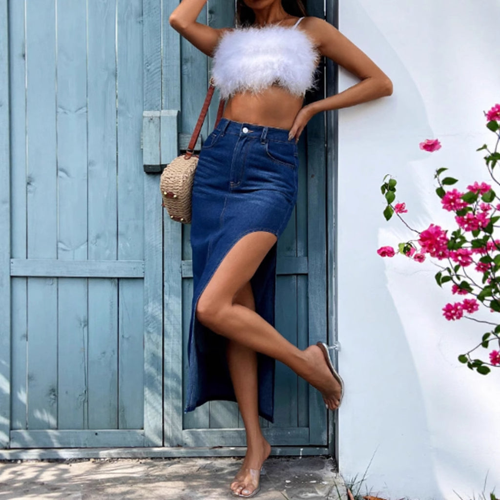 Side Split Denim Skirt